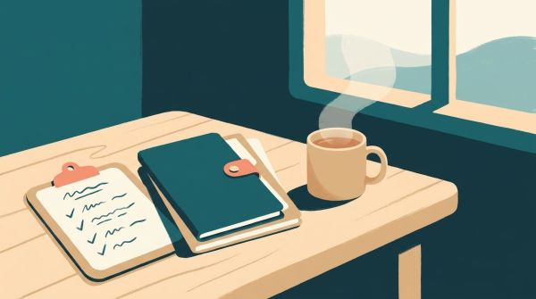 Illustration: Checkliste zur Vorbereitung auf die MD-Begutachtung mit abgehakten Punkten