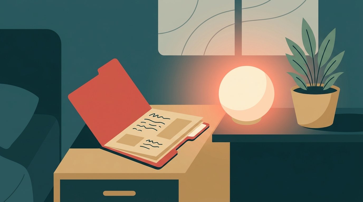 Illustration: Ausgefülltes Formular der Berliner Notfallverfügung liegt griffbereit auf dem Tisch