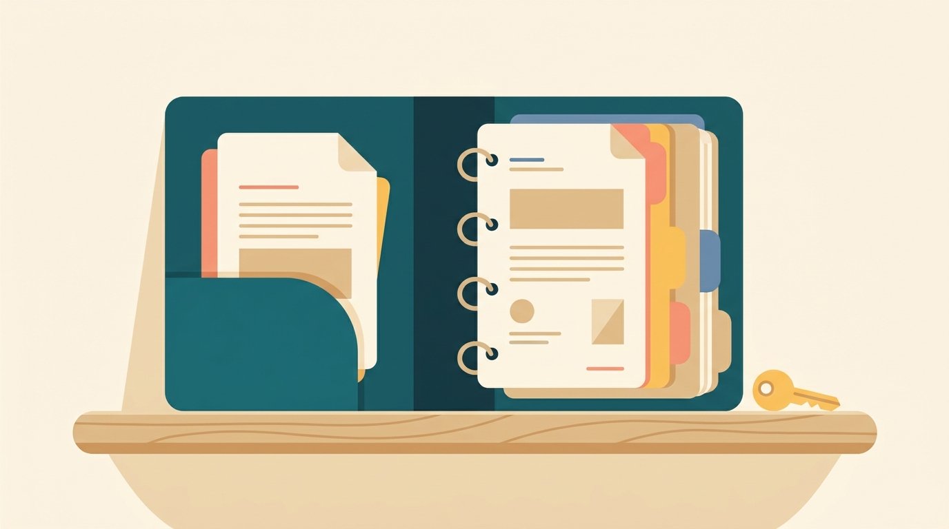 Illustration: Notfallmappe mit allen wichtigen Unterlagen an einem Ort