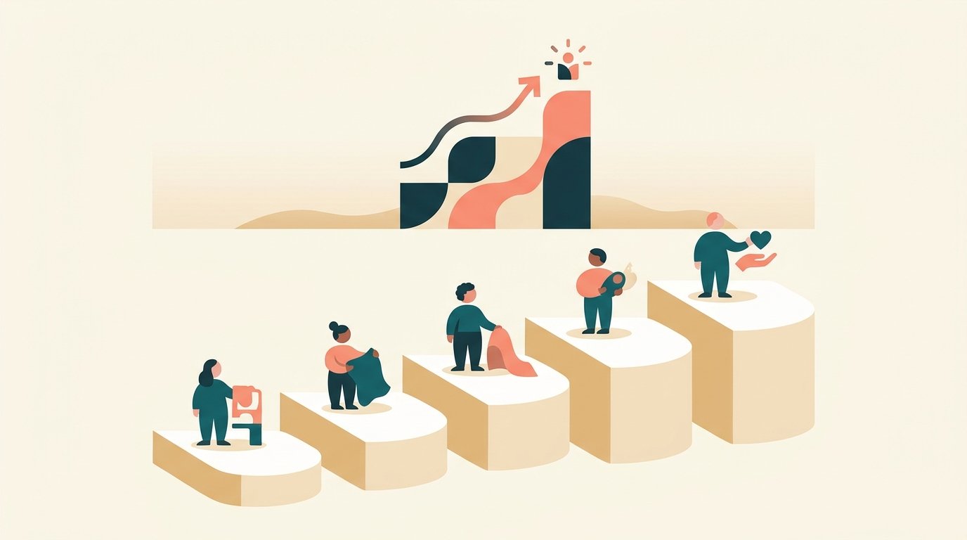 Illustration: Die fünf Pflegegrade 1 bis 5 als aufsteigende Treppe dargestellt