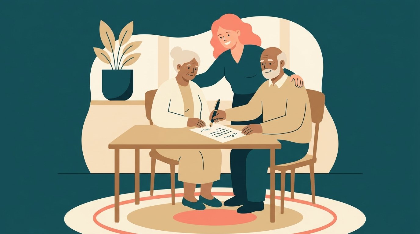 Illustration: Vorsorgevollmacht und Patientenverfügung werden unterschrieben